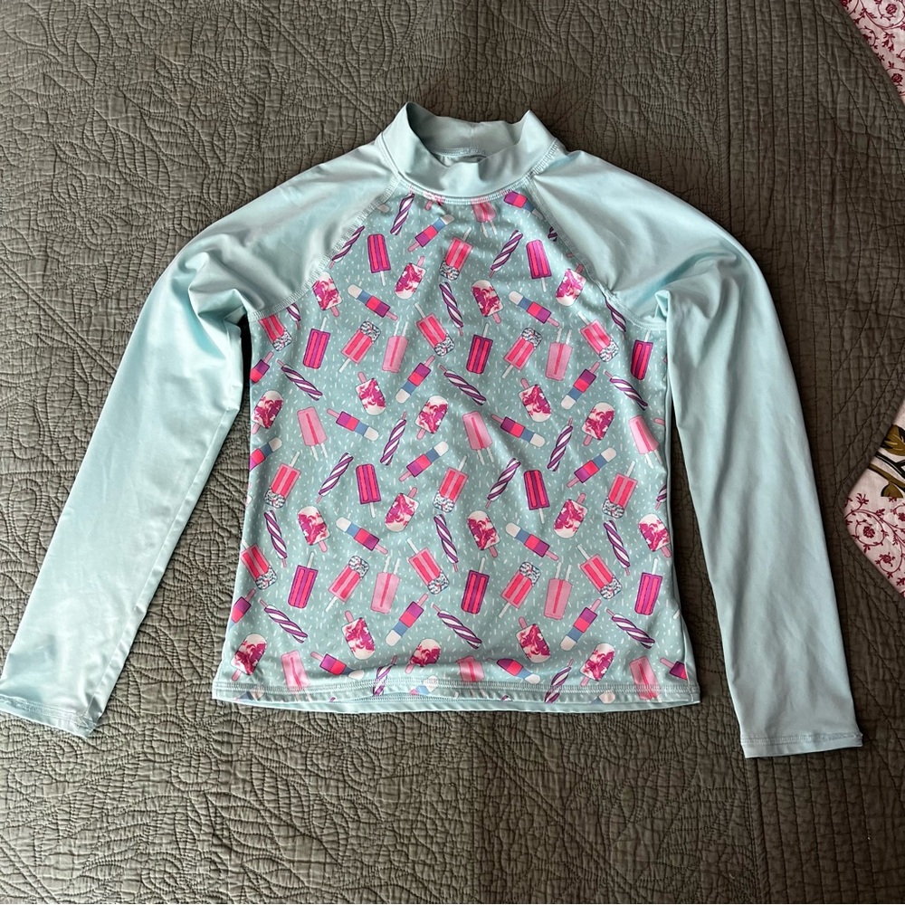 Kids Swim Rash Guard - Light Blue and Pink